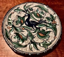 Antique 20s Italy Maiolica ￼Mengaroni M.A.P. Pesaro Bird Paradise Peacock Plate picture