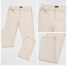 Bandolino Women's Beige Stretch Denim Straight Jeans 5-Pocket Button Size 8 picture