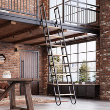 10.35FT Industrial Style Loft Ladder, 8 Steps with Black Steel Handrails & Solid picture