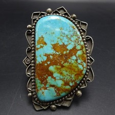 Huge Old c1950s ROYSTON TURQUOISE Sterling Silver Cuff BRACELET Vintage PAWN picture