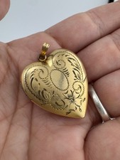 Vintage Gold Filled Heart Locket Etched Photo Pendant picture