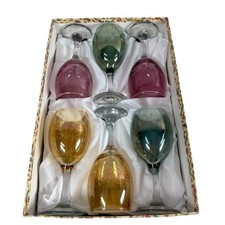 Vintage Cristalleria Fratelli Fumo Etched Wine Glasses Italy Set Of 6 NEW picture