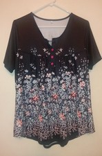 Lot of 3 Floral Blouses Size 2X in Blue, White and Black with Different Patterns picture
