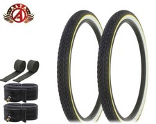 ALTA BICYCLE TIRES 26 x 2.125 WHITEWALL YELLOW LINE DIAMOND W/TUBES & RIM STRIPS picture