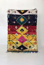 Vtg Moroccan Handmade Rag Rug ~ Boucherouite ~Bohemian Cotton Tribal Rug 76x46 picture