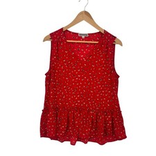 Pleione Red Floral Tiered Sleeveless V-Neck Blouse Size M picture