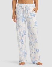 Cozy Earth Women's Bamboo Stretch Knit Pajama Pant Blue White M 29” Inseam picture