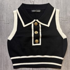 SHEIN Womens Sleeveless Collared Tank Top Sz S Black Faux Button NWOT picture
