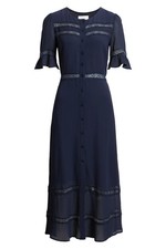NEW, REFORMATION Woodson Lace Detail Shirtdress in Navy Sz 12 #MD2581 picture