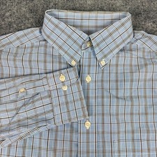 Roundtree & Yorke Gold Label Plaid Non-Iron Button Down Mens LT Blue Cotton EUC picture