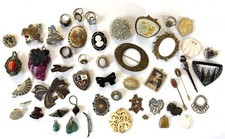 50 Pc VINTAGE 1920s - 1950s Antique Pins Brooches Pendants Rings Jewelry Lot picture
