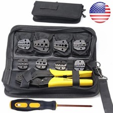 Ratcheting Crimping Tool Kit Cord End Terminals Wire Crimper Pliers w/ 8 Dies picture