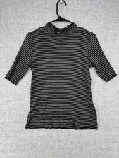 Anthropologie t.la Gabriella Womens Ribbed T-Shirt Black Pine Striped Stretch L picture