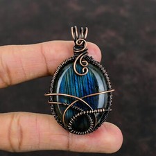 Labradorite Wire Wrapped Pendant Handcrafted Copper Designer Jewelry 2.28