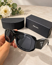PRADA Women’s SPR17WS Rectangle Sunglasses Black Frame Gray Tinted 49-20 145mm picture