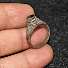 Genuine Ancient Eastern Roman Solid Silver Ring with Garnet Bezel picture