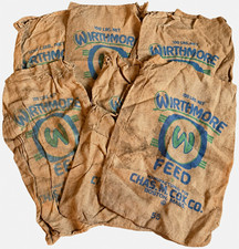 Lot of 6 Vintage Wirthmore Feed Sacks 100 LB Chas M Cox Boston Burlap Farmhouse picture