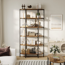 6 Tier Tall Bookshelf Industrial Open Bookcase 71 Inch Vintage Brown Metal Frame picture