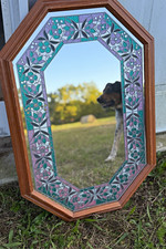 Octagonal Faux Stained Glass Floral Wall Mirror With a Wooden Frame *Duct Taped* picture