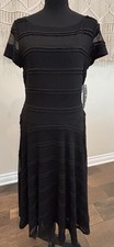 NWT Sangria Lace Dress Black Cap Sleeve Boat Neck A-Line Midi Lined Women's 8 picture