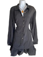 Vintage Impressions California Plus 1X Black Button Up Tunic Blouse Whimsigoth picture
