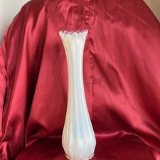 Vintage Fostoria Heirloom White Opalescent Swung Vase w/Scalloped And Fluted Rim picture