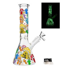10 Inch Colorful Mushroom Beaker Bong Glass Bongs Water Pipe Hookah 14MM picture