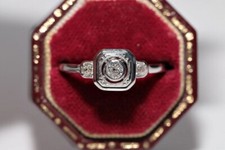 Antique Circa 1920s Art Deco 14K White Gold FN Lab Created Diamond Decorate Ring picture