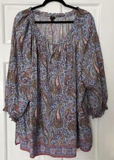 Talbots Popover Top 3X Blue Paisley Lightweight Preppy Office Vacation Resort picture