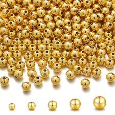 300Pcs 18K Gold Filled Beads for Bracelets 4Mm round Smooth Spacer Beads Mini picture