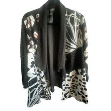 Chico’s Travelers Collection Size 3 Cardigan Black White Floral Open Front picture