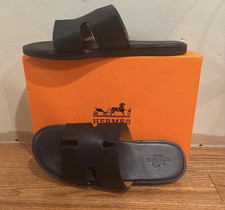 100% Authentic Hermes Izmir Black Leather Sandals Men’s US 8 EU 44 picture