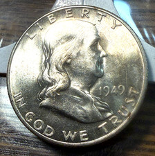 1949-S Franklin Half Dollar Nice Original Lightly Toned Choice BU CHRC picture