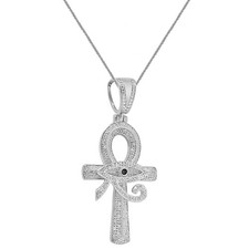 Real Natural Diamonds Egyptian Ankh Cross Horus Evil Eye Of Ra Pendant Charm 2'' picture