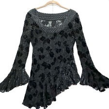 Y2K Velvet Burnout Asymmetrical Handkerchief Blouse Top Crinkle Texture Witchy picture