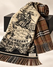 Burberry Reversible 100% Cashmere Oversized Scarf Knight Plaid Fringe Scotland ( picture