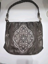 Brighton Anjulina Anju Gray Beaded Soft Leather Bucket Shoulder Bag E572368 picture