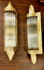 1 PC VINTAGE ART DECO GLASS ROD BRASS WALL SCONCE FIXTURE SKYSCRAPER # G21 picture