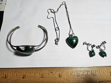 Vintage Southwest Sterling 925 Malachite 2PC set Cuff Bracelet & necklace picture