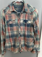 Gap 1969 Western Plaid Women's Button-Down Shirt, Pink and Blue Size Small picture