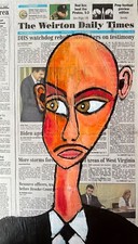 Original SHARP DRESSED MAN NEWSPAPER 12X22 CB POP ART PAINTING SWARTZMILLER DNA picture