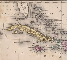 1860 Map WEST INDIES FLORIDA - CUBA - BAHAMAS - CARIBBEAN ISLANDS Original picture
