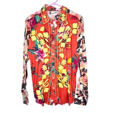 The Nu Vintage BarnKat Clothing Olivia Kay Orange Embroidered Button Up Top M picture