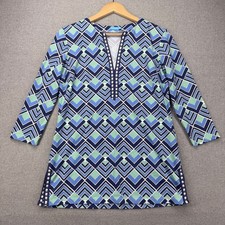 J.McLaughlin Tunic Top Womens Small Blue Geometric Catalina Cloth Preppy Boho picture
