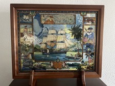Vintage Rare Glassmasters H.M.S. Bounty 1789 Framed Stained Glass + Display Feet picture