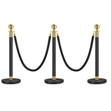 Elegant Gold Stanchion Posts, 2PCS with Black Soft Rope, 5ft Safety Barrier picture