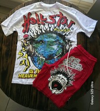 Hellstar Men's 2-Piece T-Shirt & Shorts Set L Cotton Graphic Drawstring Logo picture