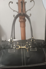 Vintage Coach Hamptons Black  Leather Carryall Satchel  No Dust Bag picture