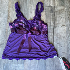 ROMWE Purple Floral Lace Bow Camisole Top Women's Regular Size L Fairy Whimsy picture
