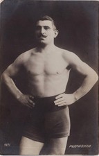 Vintage RPPC - Handsome Georgian wrestler Rodishvili - Shirtless - Gay interest picture